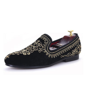 OneDrop Handmade Men Dress Shoes Embroidered Motif Paisley Velvet Party Wedding Prom Loafers
