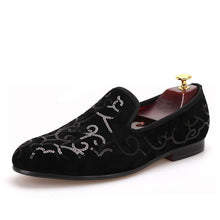 OneDrop Handmade Sequin Black Men Velvet Dress Shoes Wedding Party Prom Loafers