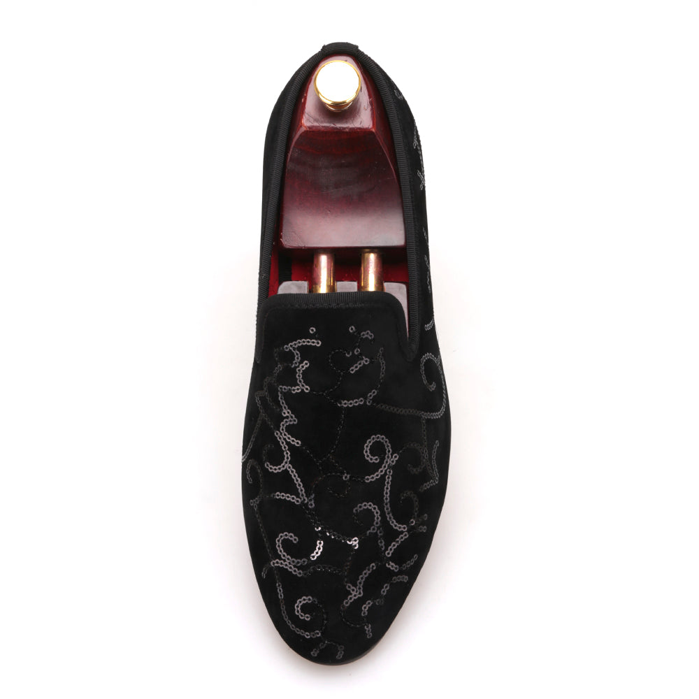 OneDrop Handmade Sequin Black Men Velvet Dress Shoes Wedding Party Prom Loafers Black / 16 OneDrop Handmade Sequin Black Men Velvet Dress Shoes Wedding Party Prom Loafers Black / 16