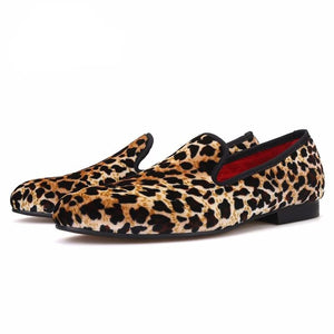 Men OneDrop Leopard Cotton Fabric Shoes Smoking Slippers Party Wedding Prom Loafers