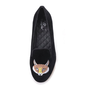 OneDrop Women Velvet Embroidered Fox Pattern Party Wedding Prom Loafers