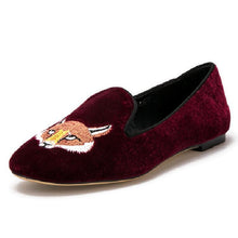 OneDrop Women Velvet Embroidered Fox Pattern Party Wedding Prom Loafers