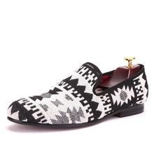 OneDrop Handmade Black And White Cotton Fabric Splicing Men Retro Party Wedding Prom Loafers