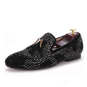 OneDrop Handmade Men Dress Shoes Suede Gold Tassel Exquisite Crystal Party Wedding Prom Loafers