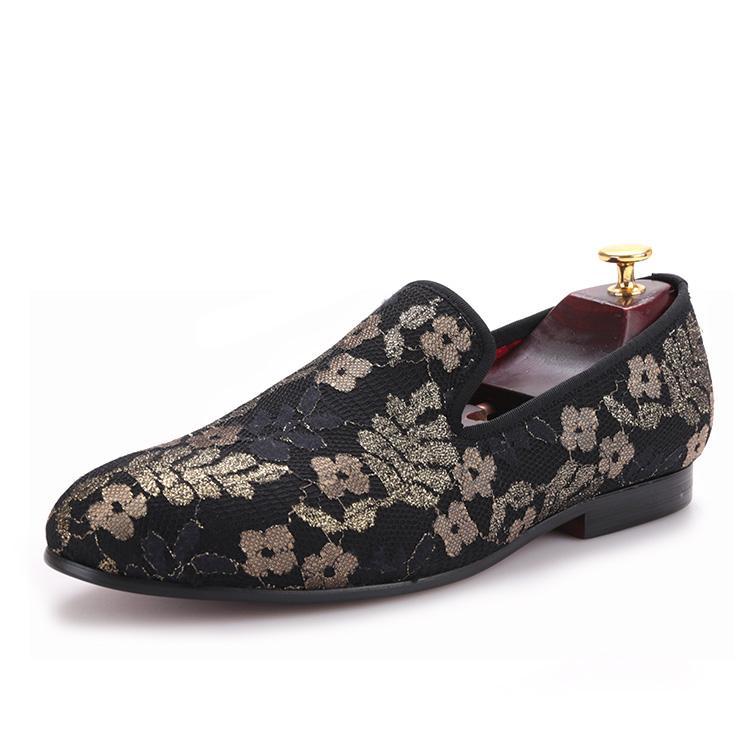 OneDrop Handmade Sequined Cloth Printing Men Dress Shoes Flower Party Wedding Prom Loafers