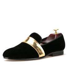 OneDrop Handmade Men Velvet Dress Shoes Gold Patent Leather Party Wedding Prom Loafer