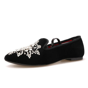 OneDrop Handmade Rhinestone Women Dress Shoes Velvet Party Wedding Prom Loafers