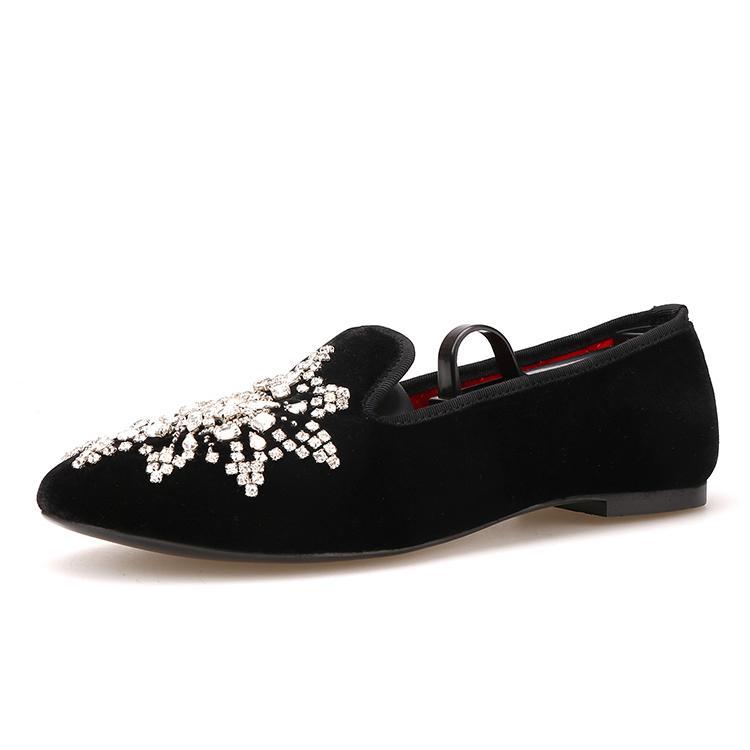 OneDrop Handmade Rhinestone Women Dress Shoes Velvet Party Wedding Prom Loafers Black / 10.5 OneDrop Handmade Rhinestone Women Dress Shoes Velvet Party Wedding Prom Loafers Black / 10.5