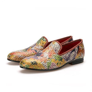OneDrop Handmade Dress Shoes Painting Graffiti Mix Colors Men Wedding Party Prom Loafers