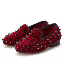 OneDrop Children Red Kid Velvet Handmade Party Wedding And Prom Loafers