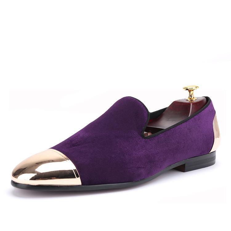 purple and gold dress shoes NXY Men's Pointed Toe Rivet Dress Shoes Glitter Loafers Plus Size