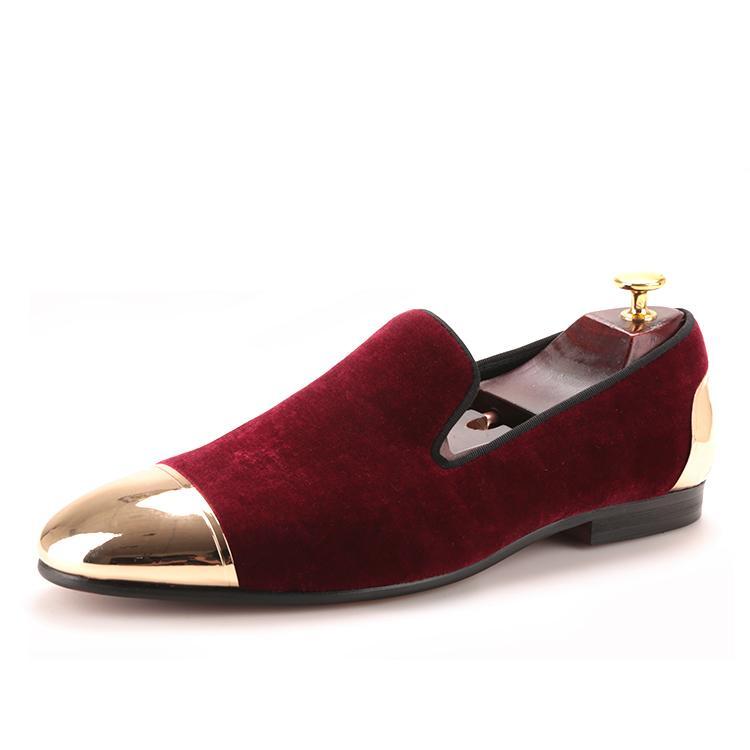 OneDrop Handmade Front And Back Metal Cap Men Dress Shoes Velvet Pointed Toe Wedding Party Prom Loafer Wine Red / 9 OneDrop Handmade Front And Back Metal Cap Men Dress Shoes Velvet Pointed Toe Wedding Party Prom Loafer Wine Red / 9