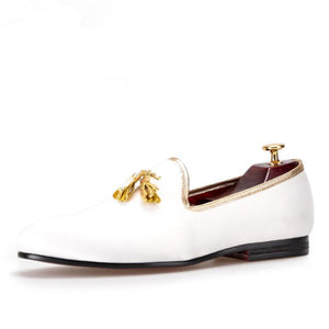 OneDrop Men Handmade Dress Shoes White Sequined Brown Tassel Wedding Party Prom Loafers Gold / 8 OneDrop Men Handmade Dress Shoes White Sequined Brown Tassel Wedding Party Prom Loafers Gold / 8