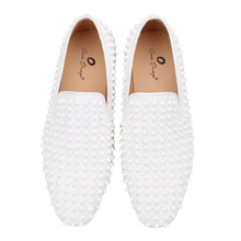 OneDrop Handmade White Spikes Men Slip-On Smoking Slippers Red Outsole Party Wedding Birthday Prom Loafers