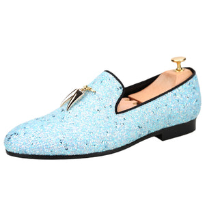 OneDrop Men Sky Blue Handmade Leather Prom Party And Wedding Dress Shoes Loafers Metal Tassels OneDrop Men Sky Blue Handmade Leather Prom Party And Wedding Dress Shoes Loafers Metal Tassels