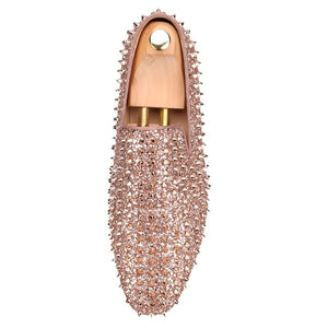 OneDrop Handmade Men Rose Gold Glitter Spikes Slip-On Red Bottom Party Wedding Prom Loafers