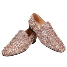 OneDrop Handmade Men Rose Gold Glitter Spikes Slip-On Red Bottom Party Wedding Prom Loafers