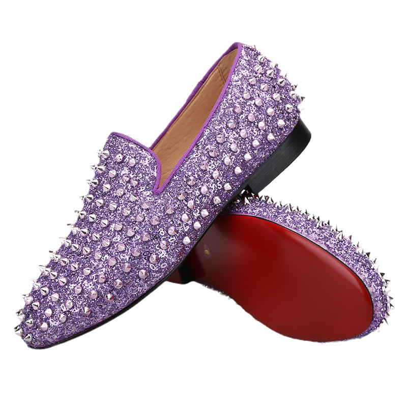 Lavender Purple Loafers With Spikes Mens OneDrop Kid Handmade
