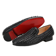 OneDrop Kid Leather Shoes Children Handmade Spikes Wedding Party Prom Loafers Red Sole