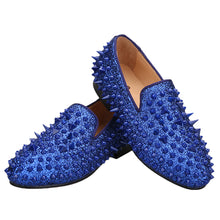 OneDrop Kids Handmade Blue Leather Spikes Children Shoes Wedding Birthday Prom Party Loafers