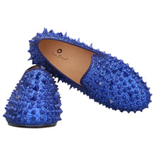 OneDrop Kids Handmade Blue Leather Spikes Children Shoes Wedding Birthday Prom Party Loafers