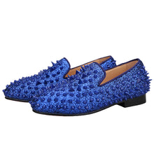 OneDrop Kids Handmade Blue Leather Spikes Children Shoes Wedding Birthday Prom Party Loafers