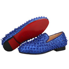 OneDrop Kids Handmade Blue Leather Spikes Children Shoes Wedding Birthday Prom Party Loafers