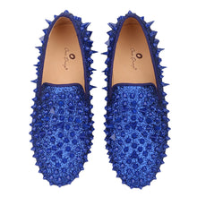 OneDrop Kids Handmade Blue Leather Spikes Children Shoes Wedding Birthday Prom Party Loafers