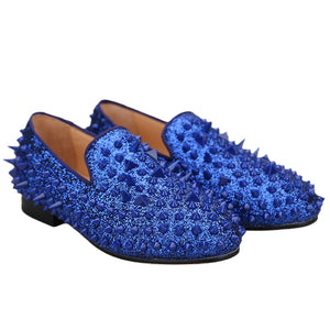 OneDrop Kids Handmade Blue Leather Spikes Children Shoes Wedding Birthday Prom Party Loafers