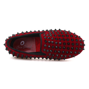OneDrop Children Red Kid Velvet Handmade Party Wedding And Prom Loafers