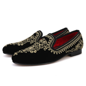 OneDrop Handmade Men Dress Shoes Embroidered Motif Paisley Velvet Party Wedding Prom Loafers