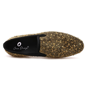 OneDrop Handmade Men Dress Shoes Gold Crystals Suede Crafted Wedding Party Prom Loafers Gold / 10 OneDrop Handmade Men Dress Shoes Gold Crystals Suede Crafted Wedding Party Prom Loafers Gold / 10
