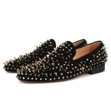 OneDrop Handmade Men Dress Shoes Suede Gold Black Rivet Spikes Party Wedding Prom Loafers