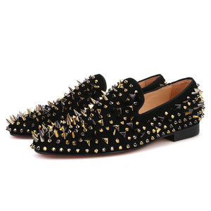 OneDrop Handmade Men Dress Shoes Suede Gold Black Rivet Spikes Party Wedding Prom Loafers OneDrop Handmade Men Dress Shoes Suede Gold Black Rivet Spikes Party Wedding Prom Loafers