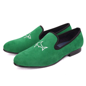 OneDrop Handmade Men Green Velvet Dress Shoes Shark Embroidery Party Wedding Prom Loafers