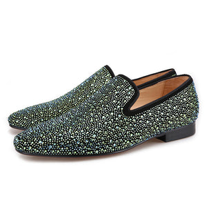 OneDrop Handmade Men Leather Mixed Colors Shining Rhinestone Party Wedding Prom Loafers