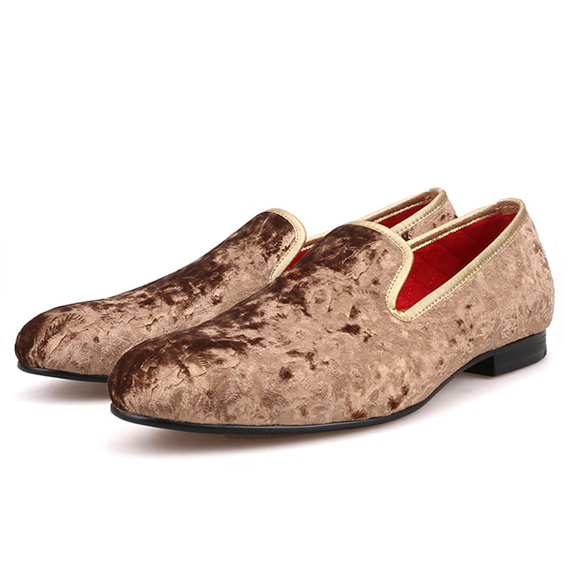 OneDrop Handmade Brown Flower Print Men Velvet Dress Shoes Party Wedding Prom Loafers Brown / 6.5 OneDrop Handmade Brown Flower Print Men Velvet Dress Shoes Party Wedding Prom Loafers Brown / 6.5