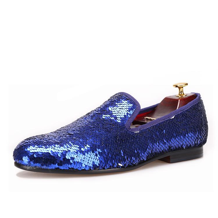 OneDrop Handmade Blue Beads Dress Shoes Men Party Wedding Prom Loafers