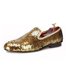 OneDrop Wedding Party And Prom Gold Colors Dress Shoes Men Luxurious Glitter Handmade Loafers