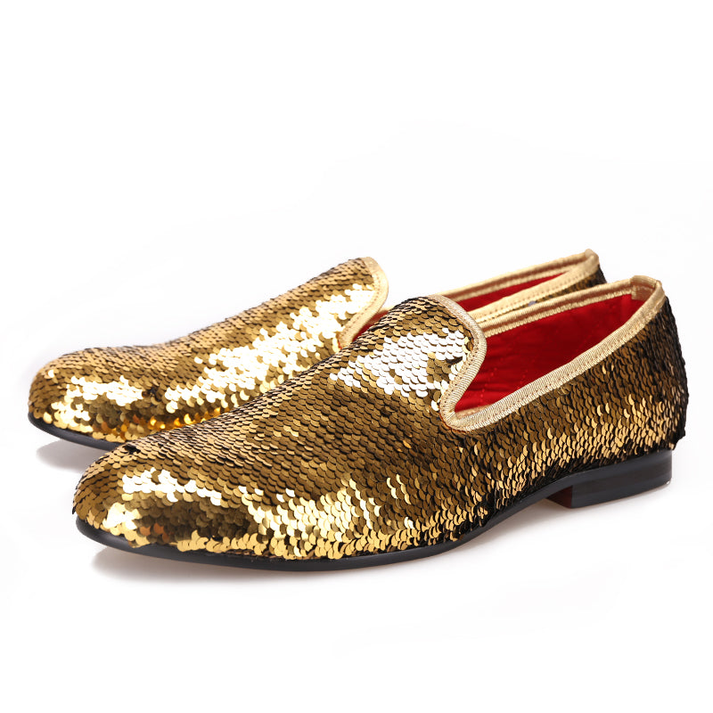 Gold sequin loafers cheap