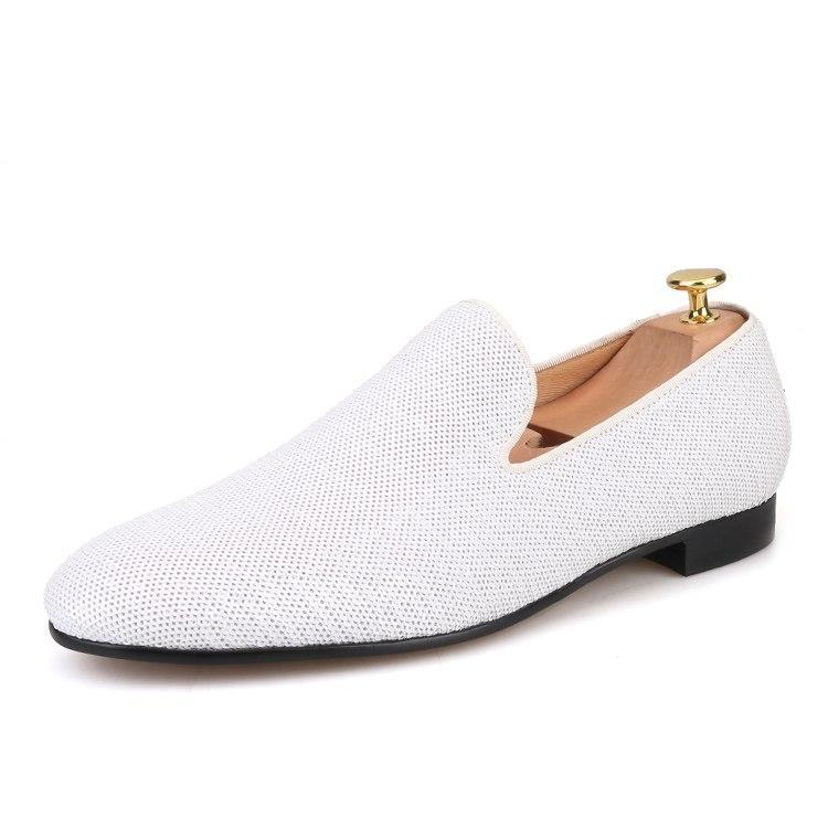 Men OneDrop Handmade Dress Shoes Smoking Slippers Glitter Wedding Party Prom Loafers White / 9 Men OneDrop Handmade Dress Shoes Smoking Slippers Glitter Wedding Party Prom Loafers White / 9