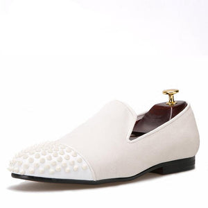 OneDrop Handmade Men Dress Shoes Velvet Rivet Leather Toe Spikes Wedding Party Prom Loafer