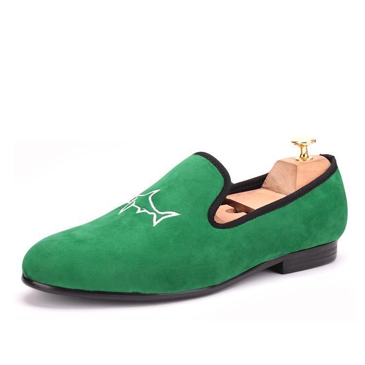 OneDrop Handmade Men Green Velvet Dress Shoes Shark Embroidery Party Wedding Prom Loafers grass Green / 4.5 OneDrop Handmade Men Green Velvet Dress Shoes Shark Embroidery Party Wedding Prom Loafers grass Green / 4.5