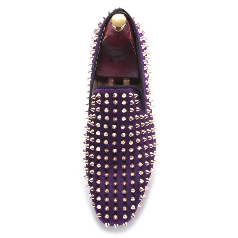 OneDrop Men Handmade Purple Velvet Dress Shoes Gold Rivets Party Wedding Prom Loafers Purple / 12 OneDrop Men Handmade Purple Velvet Dress Shoes Gold Rivets Party Wedding Prom Loafers Purple / 12