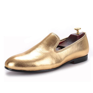 OneDrop Men Flats Handmade Shiny Gold And Silver Party Wedding Prom Loafers