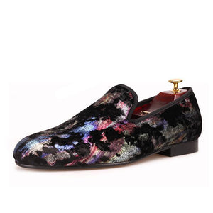 OneDrop Handmade Colorful Prints Men Dress Shoes Velvet Party Wedding Prom Loafers