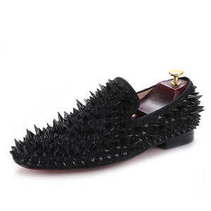 OneDrop Handmade Men Rivets Leather Wedding Dress Shoes Party Prom Spikes Loafers Red Bottom Red / 10.5 OneDrop Handmade Men Rivets Leather Wedding Dress Shoes Party Prom Spikes Loafers Red Bottom Red / 10.5