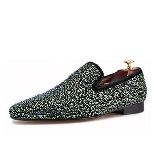 OneDrop Handmade Men Leather Mixed Colors Shining Rhinestone Party Wedding Prom Loafers