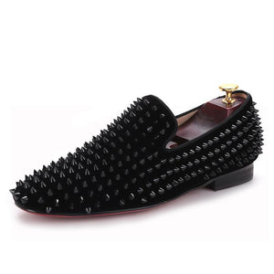 OneDrop Handmade Black Velvet Dress Shoe Print Black Rivet Men Wedding Party Prom Loafers OneDrop Handmade Black Velvet Dress Shoe Print Black Rivet Men Wedding Party Prom Loafers