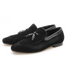 OneDrop Black And Brown Men Suede Shoes Leather Tassel Handmade Wedding Party Prom Loafers